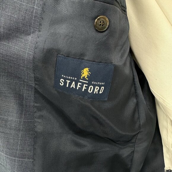 STAFFORD jacket blazer sport coat travel stretch windowpane plaid mid blue 42L - Picture 7 of 10
